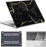[HLAAJJX] for MacBook Air M1 13 inch Case 2020 2019 2018 A2337 A2179 A1932 Retina Display,Snap-on Cover Protector & Keyboard Cover for MacBook Air Case 13 inch,Black Gold Marble