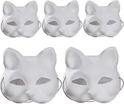 5Pcs Cat Therian Mask With Eye Mesh to Paint, 7x7x3 Inch, Elastic Strap, DIY Costume Props for Cosplay Party Halloween, Furry Gear