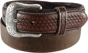 Ariat Western Mens Belt Leather Weave Studs Shield Concho Brown A1019644