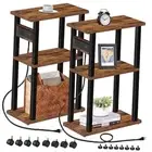 Small Narrow Side Table with Charging Station, Set of 2 Skinny End Table for