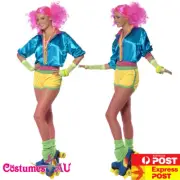 Ladies Skater Girl Costume 80s 1980s Disco Retro Neon Dance Party Fancy Dress