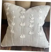 Hand Crafted Embroidered Linen Square 18" x 18" (Pack of 1) Natural-daisy