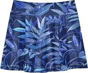[FRODOTGV] Dark Blue Leafs Girls Tennis Skirts with Built-in Shorts Running Skirt for Toddler Girl Kids Pleated Skort