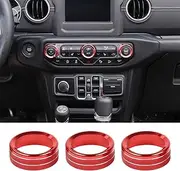 JeCar Air Conditioner Switch Knob Cover Aluminum Alloy Trim Cover Compatible with 2018-2023 Jeep Wrangler JL JLU & 2020-2023 Gladiators JT with Specific Dial Panel, Red