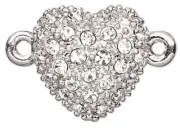 Clasp, Magnetic, 1 Silver Rhodium Plated Pewter & Crystal 12x12mm Heart Clasp