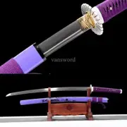 Japanese Katana Folded Steel Sword Samurai With Purple Scabbard Full Tang Blade.