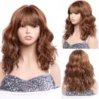 Blonde Wavy Wigs with Bangs for White Women Short Brown Wig with Bangs Synthe...