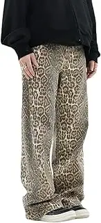 [YELLOOP] Leopard Print Jeans Y2k Jeans Leopard Jeans Grunge Y2k Pants Womens Baggy Jeans 2000s Leopard Pants