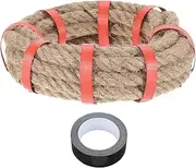 sourcing map Jute Rope 0.6 Inch x 15ft, Heavy Natural Thick Twisted Rope with Black Tape for Crafts Railing Docks Tug of War Swing Nautical Landscaping