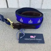 Vineyard Vines Belt Men Sz 38 Blue 2022 PGA Golf Southern Hills Golf Canvas Logo
