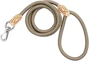 Happyyami 1.25M Leather Handle Heavy Duty Dog Training Leash Rope with Sturdy Metal Clasp for Dogs for Hiking and Outdoor Adventures Beige