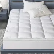 Luxton 1000GSM Bamboo Mattress Topper Double Size Hotel Style Pillowtop Fitted Mattress Topper Washable Hypoallergenic Medium to high loft Profile Underlay (Double Size)