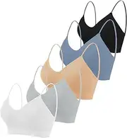 [Lancuthek] 5 Pieces Cami Bras - Women's V-Neck Padded Seamless Straps Bralette Everyday Basic Sleeping Bra with Removable Pads for Women Girls