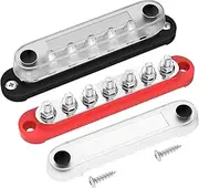 DaierTek Battery Bus Bar 12V Marine 7 x 1/4" (M6) Power Distribution Block with Cover 12V - 48V Positive & Negative Busbar Terminal Block for Automotive Car Boat