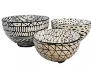 Short Stories Geometric Patterns Nesting Bowls Set Of 3 Black & White