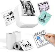Mini Printer M02L, Mini Printer for Smartphone Mini Sticker Printer Type C, Sticker Printer, Portable Mini Photo Printer, Inkless Printer (Mini Sticker Printer, 1 Printer + 3 Rolls of