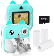 Portable Children Instant Thermal Print Kid Camera 2.4 Inch Digital Camera Photo Selfie HD Video Thermal Inkless Printing with 32GB Memory Card 3 Rolls White Print Paper Learning Toy Birthday BL-2