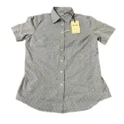 RM Williams Nicole Short Sleeve Button Up Women' Check Shirt Blue White Size 10