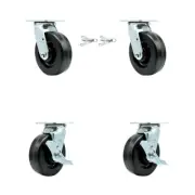 6 Inch Phenolic Caster Set with Ball Bearings 2 Swivel Lock 2 Brake SCC