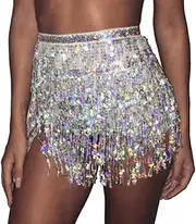 [ESOMAVRIX] Sequin Fringe Skirt Sequin Mini Skirt Dance Belt Women's Sequin Tassel Skirts Rave Fringe Hip Scarf for Festival/3467