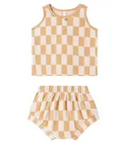 [Rylee + Cru] Rylee + Cru Baby checked cotton-blend terry top and shorts set M 3-6 orange
