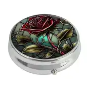 1pc Beautiful Rose Round Pill Box, 3 Compartment Mini Decorative Pocket Purse