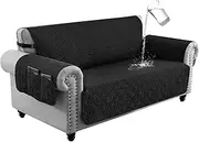 LIWEGHT Sofa Covers Waterproof Couch Cover Non-Slip Quilted Sofa Slipcover for Dogs Furniture Protector Cover for Pets with Adjustable Strap Washable（2 Seater, Blacky）