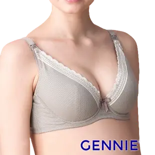 【Gennies 奇妮】啡藏珍品 咖啡紗深V哺乳內衣-條紋灰(GA37)