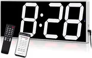 West Ocean Smart Digital LED Wall Clock, Oversize Wall Clock with 6" Single Digit, Countdown, Countup, DST Multifunction WiFi Smart Digital Wall Clock (White Frame/White Digital)