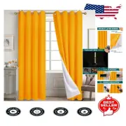 100% Blackout Yellow Linen Curtains - Elegant Thermal Insulated Drapes, 2 Panels