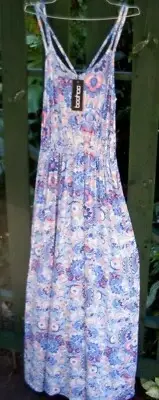 BRAND NEW boohoo UK (TALL 12 AU) Ladies HAYLEY DOUBLE STRAP LONG MAXI DRESS +TAG