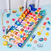 kid Wooden Number Puzzle Shape Sorter learning & Matching Fishing gift Fun board