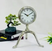 Nautical Metal Table Clock in Silver Finish 10.5" Height