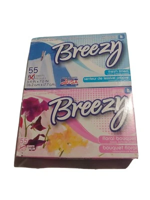 Breezy Fresh Linen and Floral Bouquet Softener Dryer Sheets (55 sheets per box).