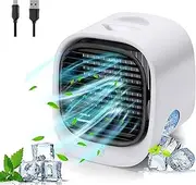 Portable Air Conditioner, Personal evaporative air cooler and humidifier,Rechargable portable aircon with water tank, Special Desktop Evaporative Cooler Fan for Home, Office camping Valentine’s gift