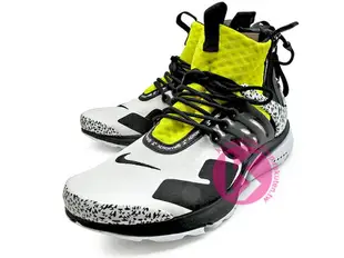 [26cm] 2018 第二彈 德國機能服裝品牌 ACRONYM x NIKE AIR PRESTO MID DYNAMIC YELLOW 白黑 螢光黃 文字迷彩 拉鍊 魚骨鞋 慢跑鞋 (AH7832-100) !