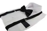 Mens Black 100Cm Suspenders & Matching Bow Tie & Pocket Square Set