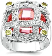 [JewelryWeb] 925 Sterling Silver Polished CZ Simulated Diamond Ring With Pink Glass Size 6 20.8mm Wide Band Style-Ring for Women