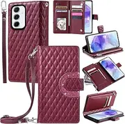 [Asuwish] Mobile Phone Case for Samsung Galaxy A55 5G Case with Strap Film Protective Film Card Slot Foldable Leather Wallet Stand A 55 55A A555G Mobile Phone Cases Protective Tempered Glass Screen