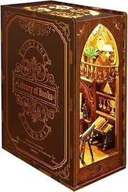 DIY Book Nook Kit,Book Nook Dollhouse Kit 3D Wooden Puzzle Bookend Decor Alley with Led Light Crafts for for Kids Adults to Build-Creativity Gift