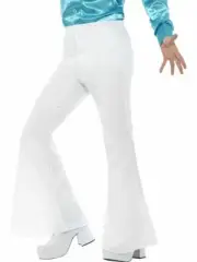 White Flared Pants Men 70s 1970s Hippie Retro Groovy Disco 60s Trousers Costume