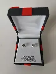 Sterling Silver Lab Created White Sapphire Earrings NEW w/ Box