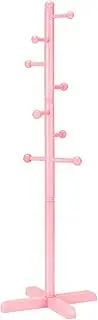 Azaeahom Kids Coat Rack, Freestanding Coat Racks with 8 Hooks 2 Adjustable Height, Tree Coat Rack for Bedroom, Hallway, Entrance, Office, Hats, Handbags,Purse (Pink)