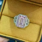 4Ct Emerald Cut Pink SapphireLab-Created Engagement Ring 14K White Gold Plated