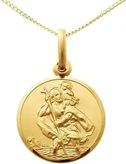 [Alexander Castle] 9ct Gold St Christopher Pendant Medal - 14mm - with 18" Chain and Jewellery Gift Box