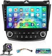 podofo Android Car Stereo Radio for Honda Accord 7 2003 2004 2005 2006 2007,10 Inch Touchscreen Radio in Dash Navigation GPS Units with Mirror Link WiFi Bluetooth FM/RDS Backup Camera Mic