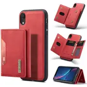 DG MING For Apple iPhone XR Premium Trifold Wallet Leather Case With 2-in-1 Magnetic Detachable Card Holder Pocket Cover - Red