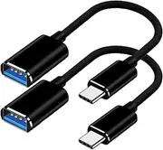 Terura USB Type C to USB, 2 Pack USB C to USB 3.0 Adapter Female OTG Cable Thunderbolt3 to USB Adapter Compatible with MacBook Pro/Air, iPhone 16 Pro Max/16 Plus/16/15, Galaxy S24/S23/S22/S21(Black)
