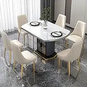Set of 6 Modern Beige Leather Dining Chairs with Gold Metal Legs High Back Mid Century Kitchen Furniture