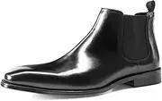[Generic] Formal Dress Shoes for Men Square Toe Slip On Elastic Band Hand-Painted Genuine Leather Chelsea Boots Pull On for Party First Layor of Cow Hide Ankle Boots Men's Leather Shoes